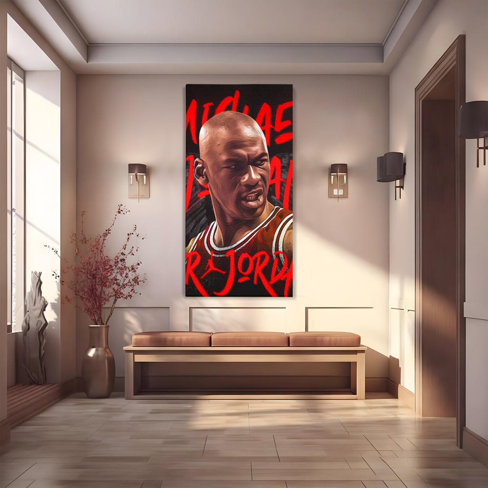 Tablou canvas cu portret grafic cu michael jordan, fara rama, pe sasiu de lemn